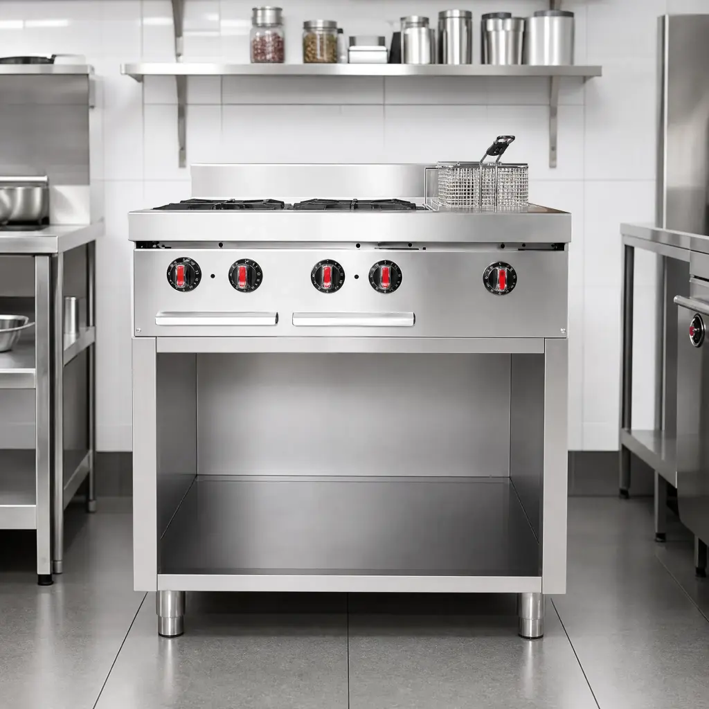 Cocina A Gas 4 Hornillas Con Freidora y Base Acero Inoxidable 86x92x87Cm Iboia_resultado.webp