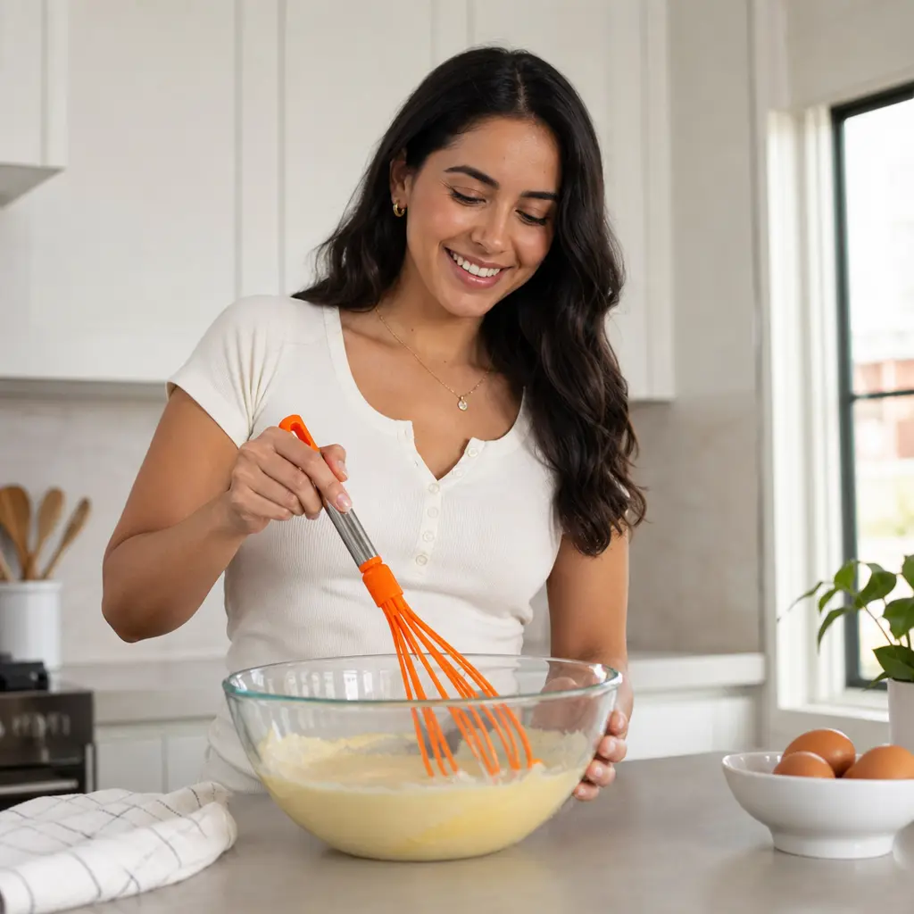 Batidora De Nylon Naranja 31 Cm Efficient (1) - Opción 2 Uso Beneficio Mujer Latina.webp