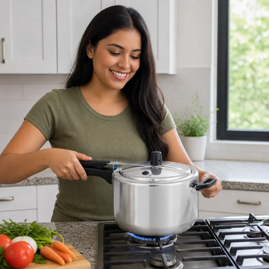 Olla De Presion Con Cierre Externo De Aluminio 6L Imusa - Opción 2 Uso Beneficio Mujer Latina.webp