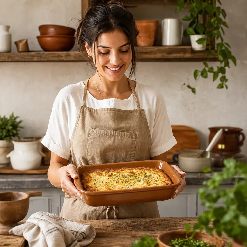 Pastichera Rectangular de Barro 31cm - Uso beneficio mujer latina.webp