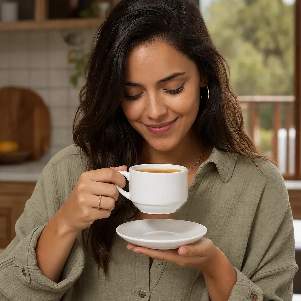 Taza cafe con plato porcelana 90 cc - Uso beneficio taza mas grande.webp