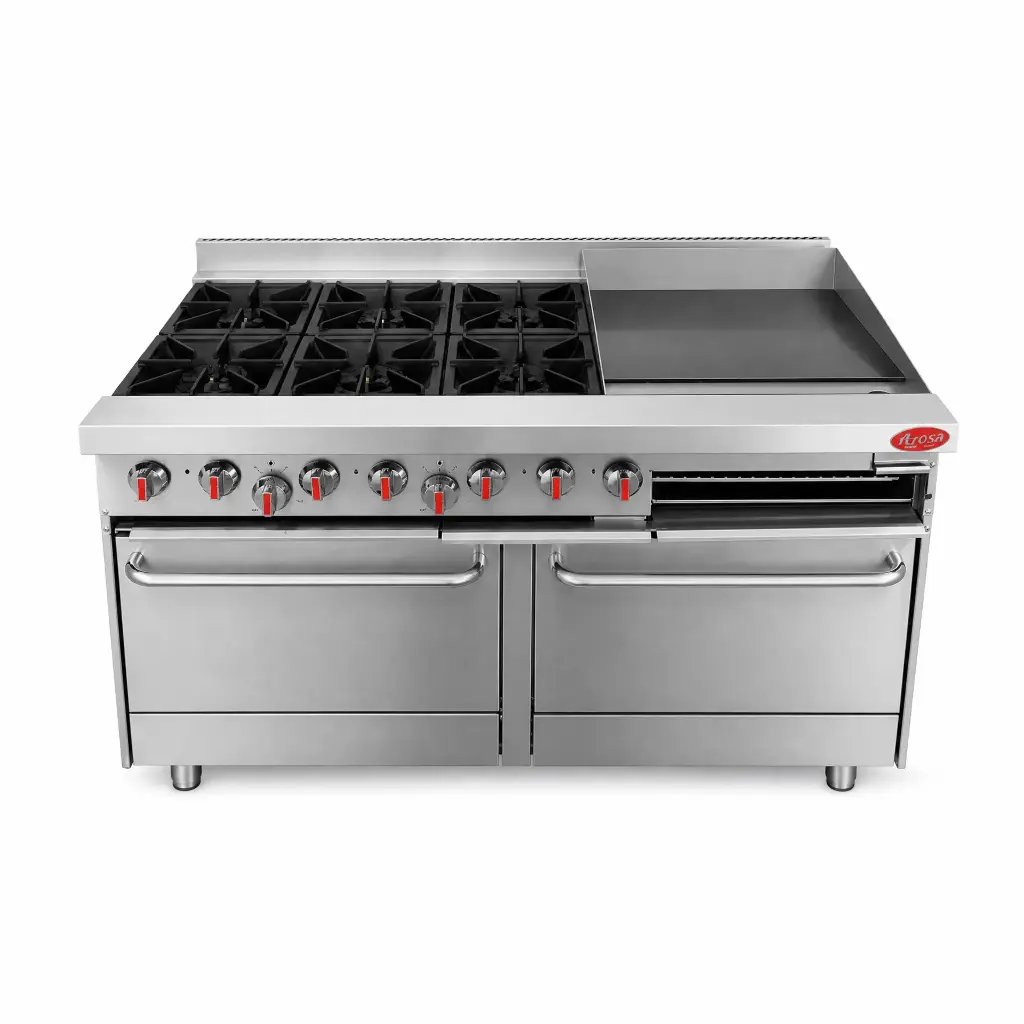 Cocina A Gas De 6 Hornillas Con Plancha 2 Hornos De Acero Inoxidable 152x80x85Cm Iboia