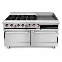 Cocina A Gas De 6 Hornillas Con Plancha 2 Hornos De Acero Inoxidable 152x80x85Cm Iboia