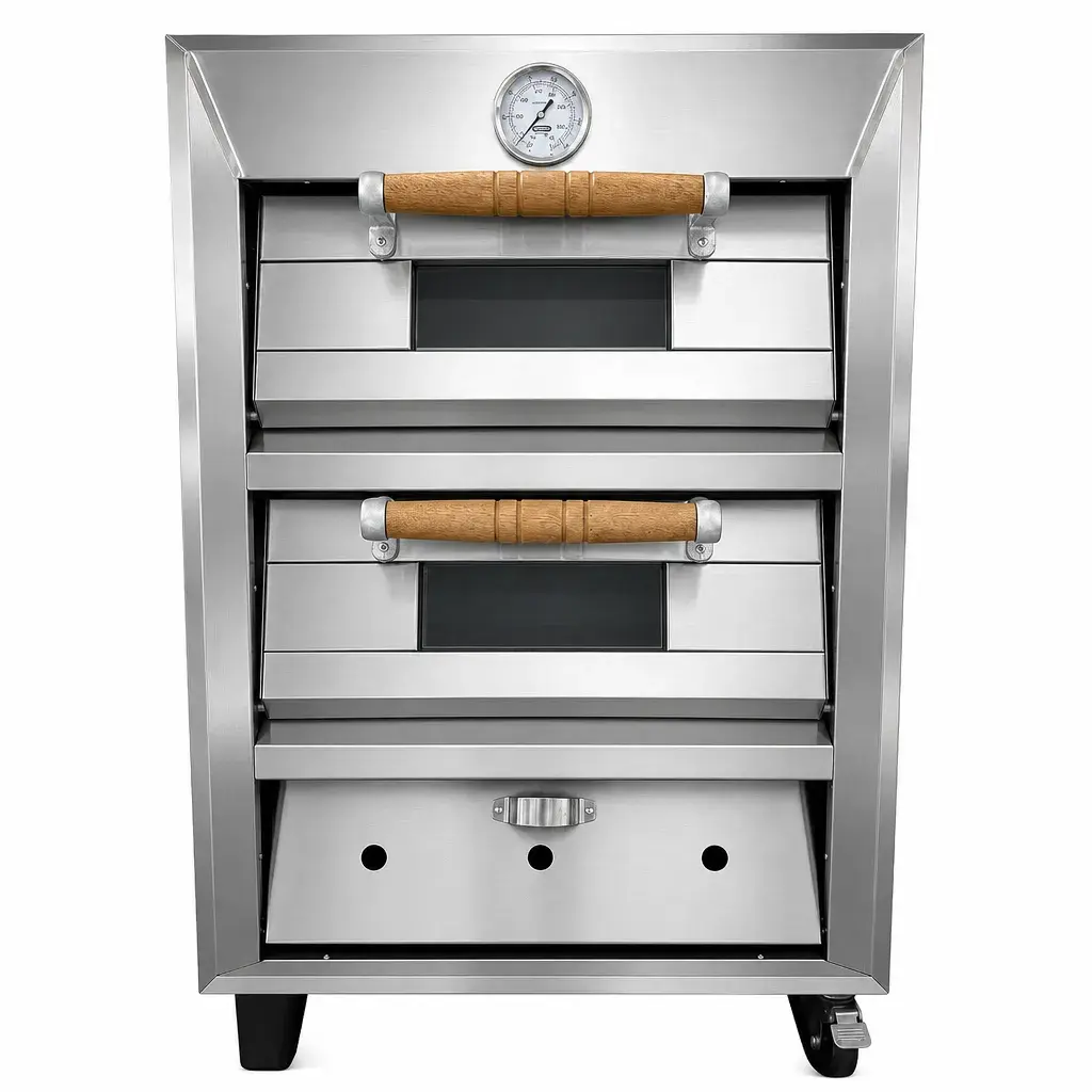 Horno Panadero A Gas Con Reloj De Acero Inoxidable 2 Cámaras 100x66x80Cm Malper