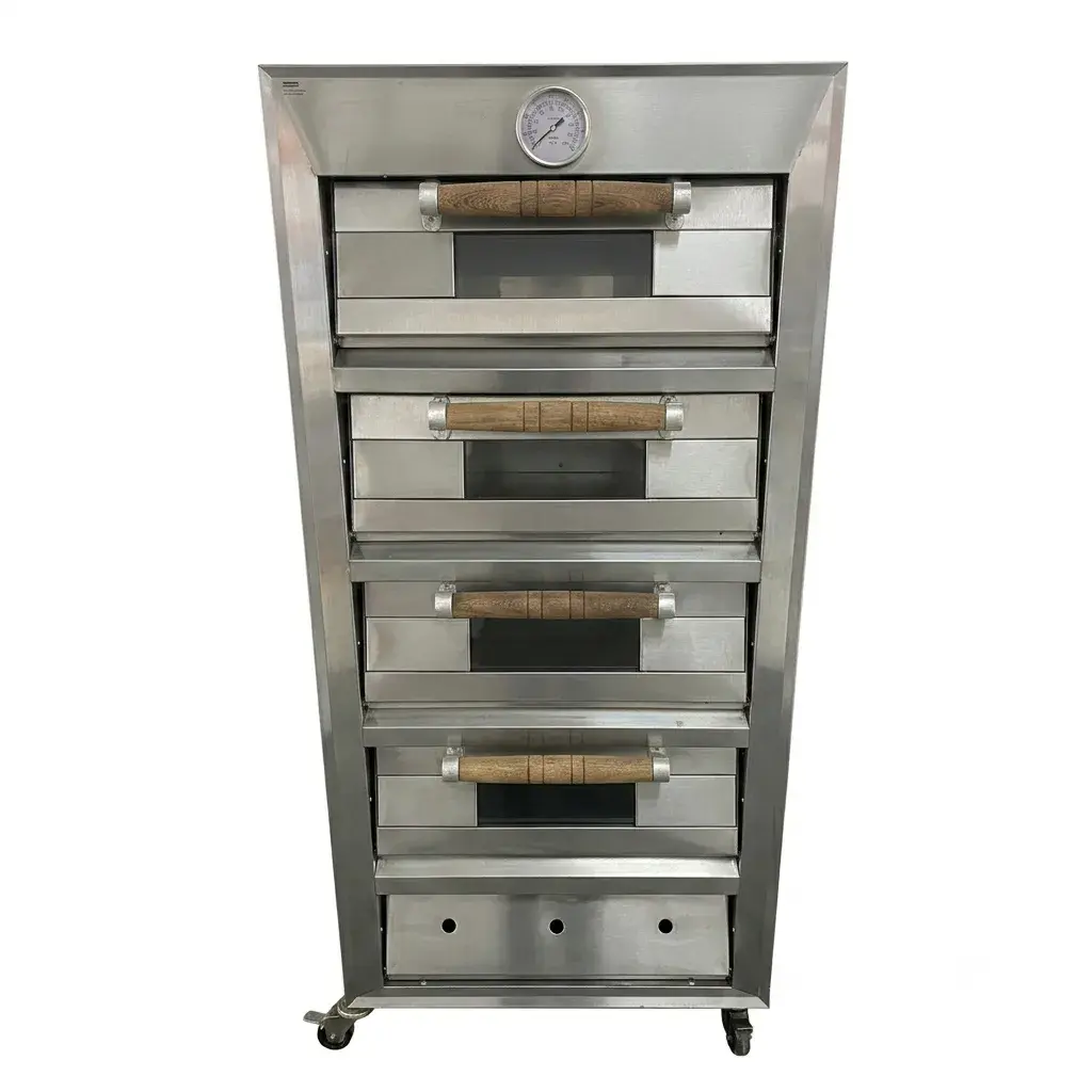 Horno Panadero A Gas De 4 Cámaras Con Reloj En Acero Inoxidable 157x73x80Cm Malper