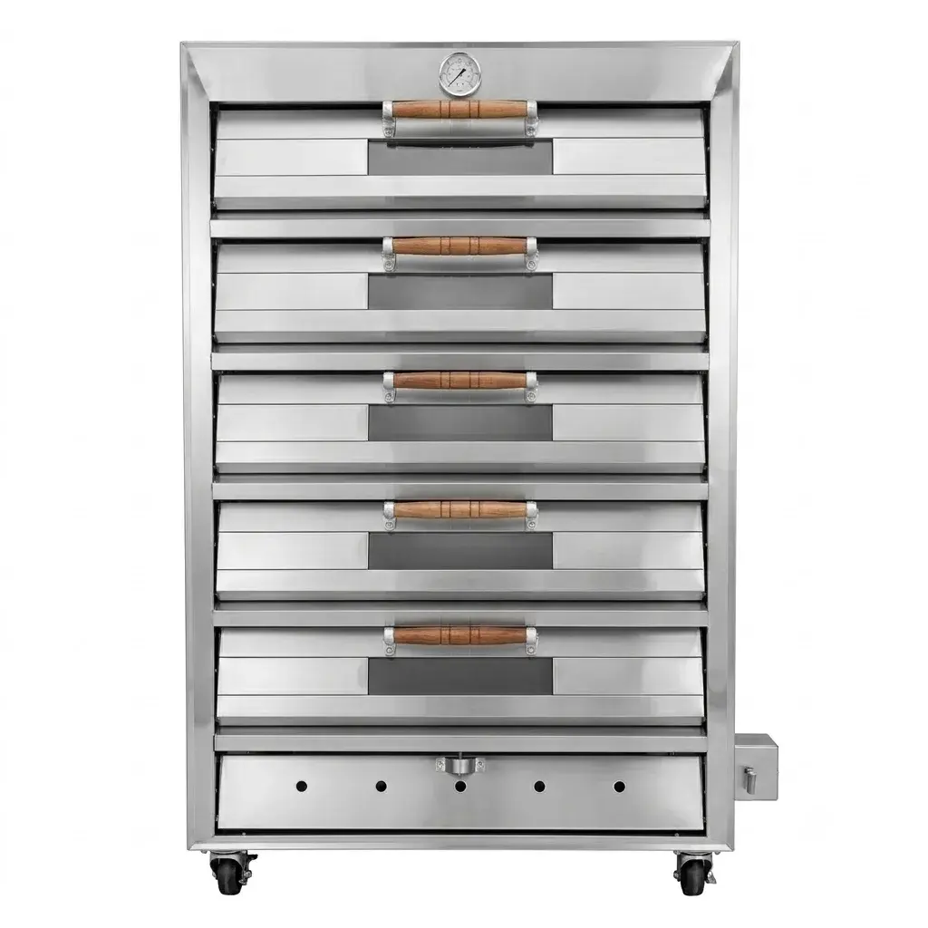 Horno Panadero A Gas Con Reloj De 5 Cámaras 10 Bandejas En Acero Inoxidable 172x120x82Cm Malper