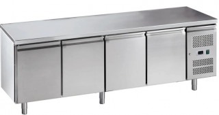 MESA REFRIGERADA DE ACERO INOXIDABLE CON 4 PUERTAS DE VIDRIO 223x70x85 CM SENZANI
