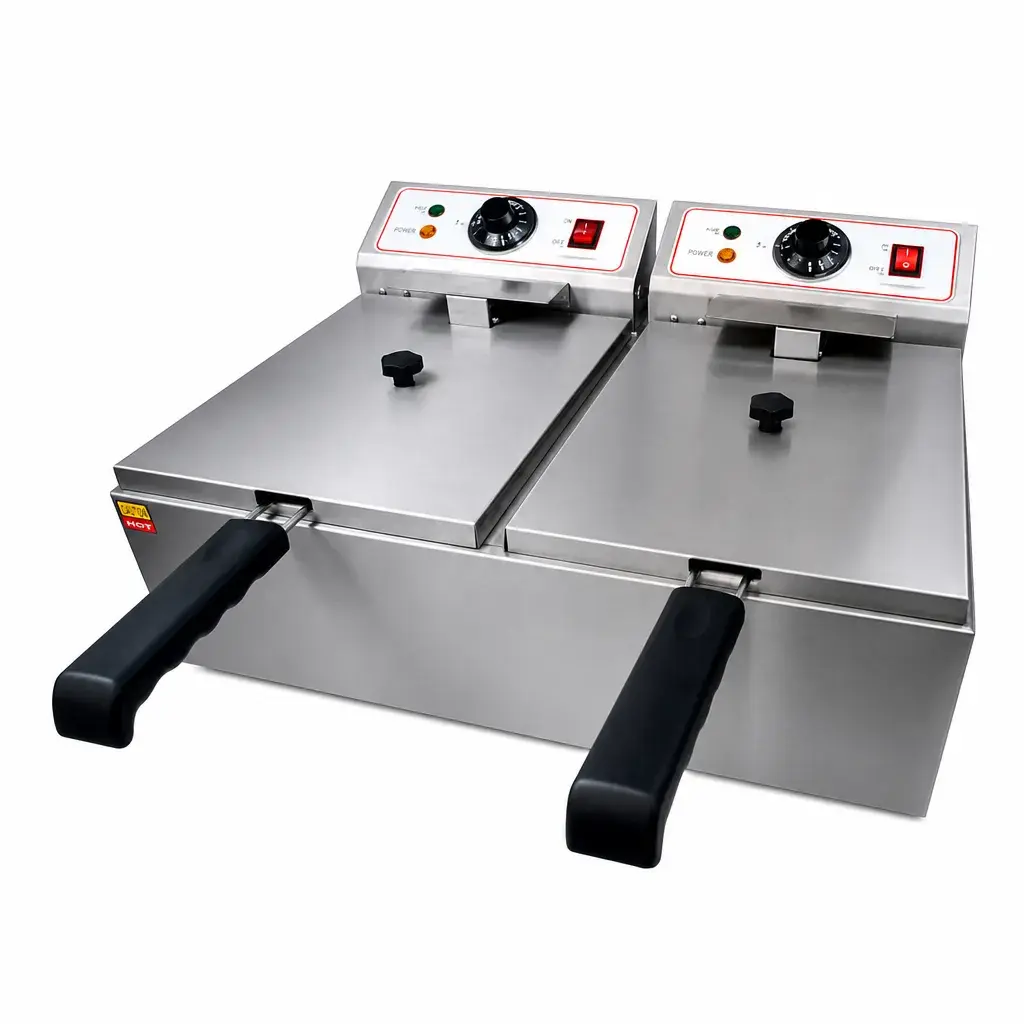 Freidora De Mesa Dos Tanques De Acero Inoxidable 39x65x55Cm 5L 110V Senzani