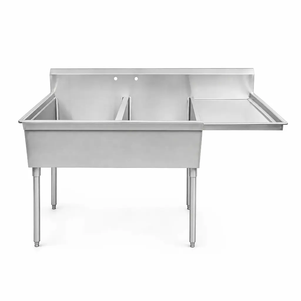 Fregadero 2 Poncheras Con Escurridor De Acero Inoxidable 130x90x70Cm