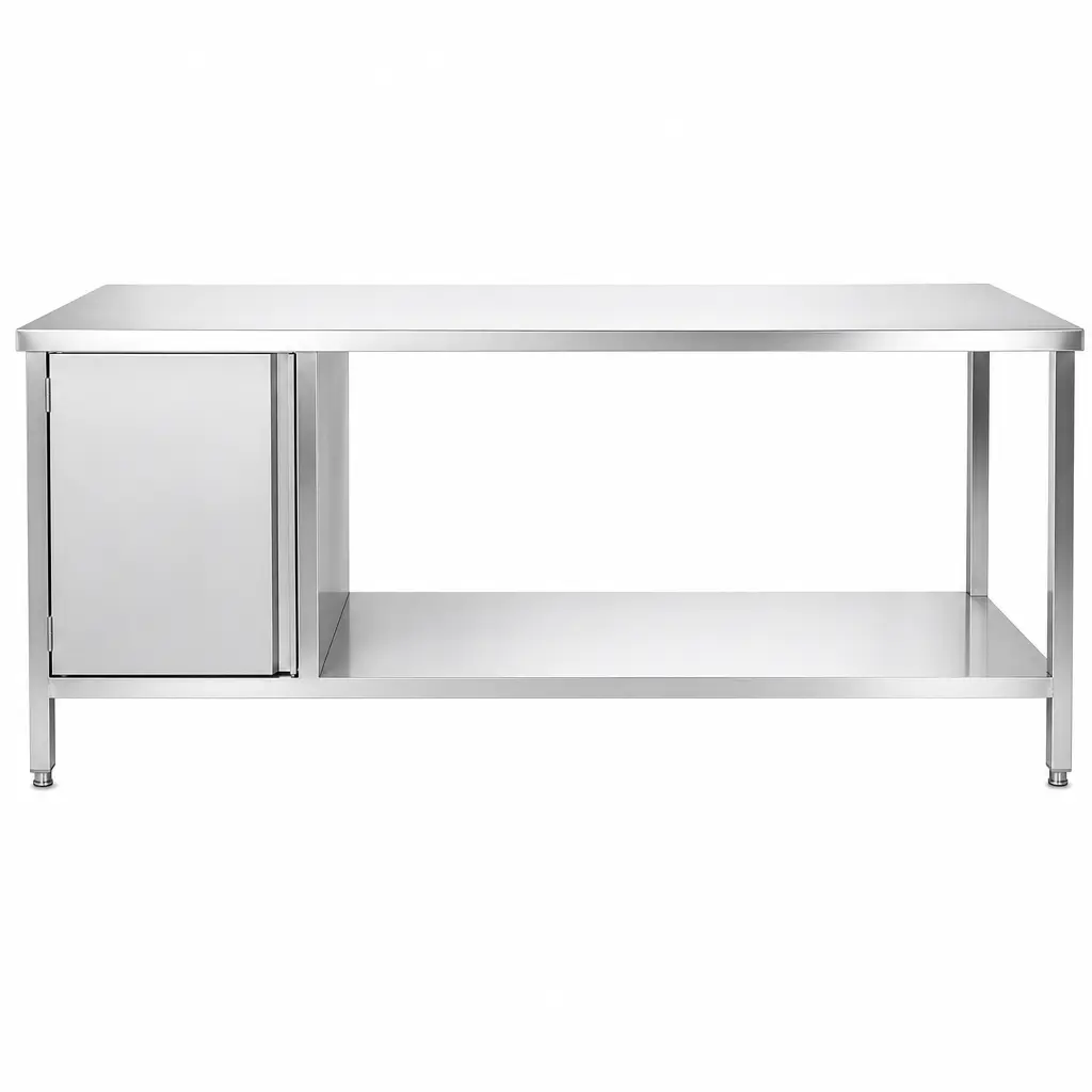 Mesa De Pared Con Entrepaño Y Depósito De Acero Inoxidable 231x101x51Cm Ies