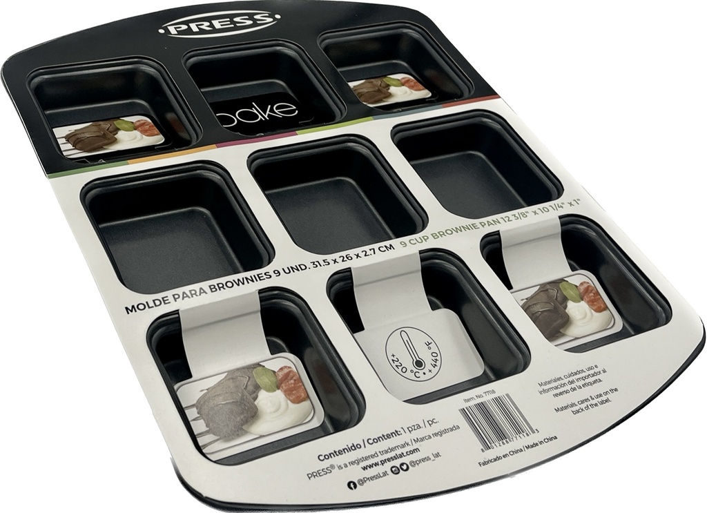 Molde Para 9 Brownies De Acero Al Carbono Con Antiadherente 31.5x26x2.7 Cm Press
