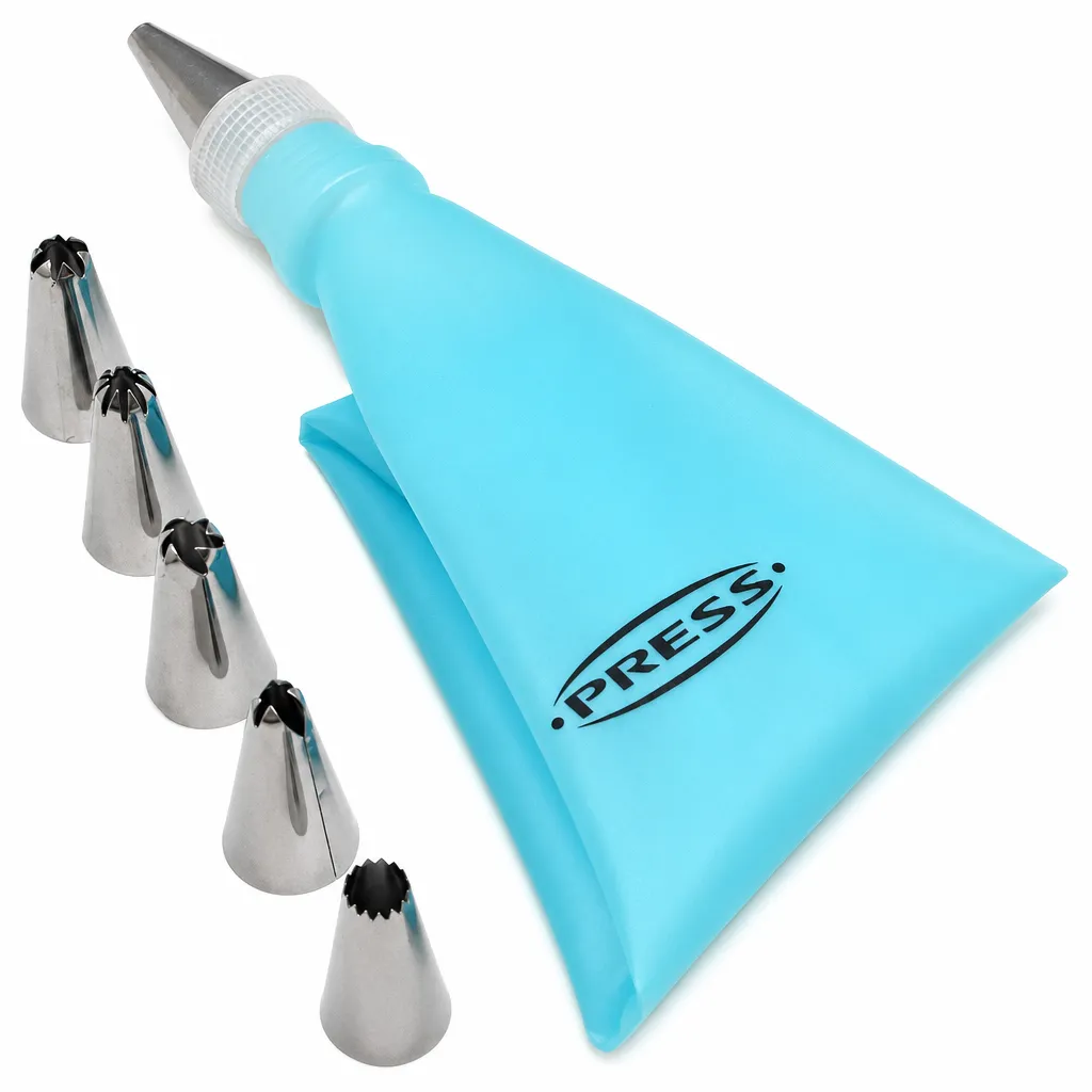 Set De Manga Pastelera De Silicona Con 6 Boquillas De Acero Inoxidable 30Cm Press