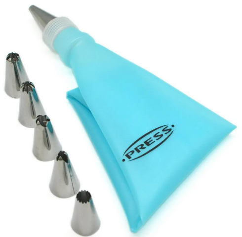 Set De Manga Pastelera De Siliconaa Con 6 Boquillas De Acero Inoxidable 30Cm Press