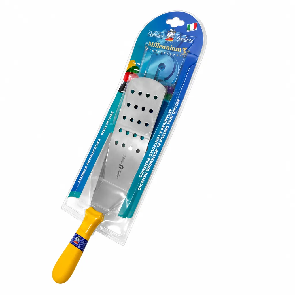 Espatula Perforada De Acero Inoxidable Con Mango Amarillo 26 Cm Paolucci