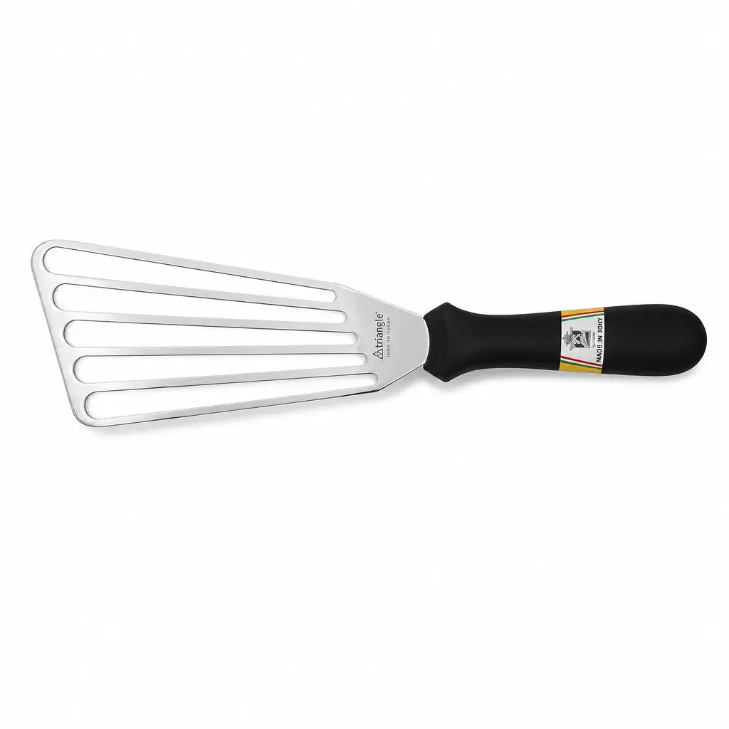 Espatula Paleta Para Fritura De Acero Inoxidable Con Mango Negro 17 Cm  Paolucci