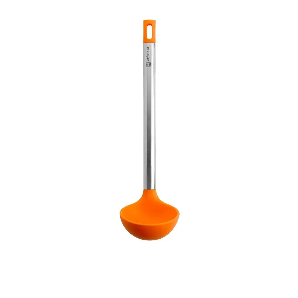 Cazo Cucharon Para Sopa Naranja Con Mango De Acero Inoxidable 33 Cm  Efficient
