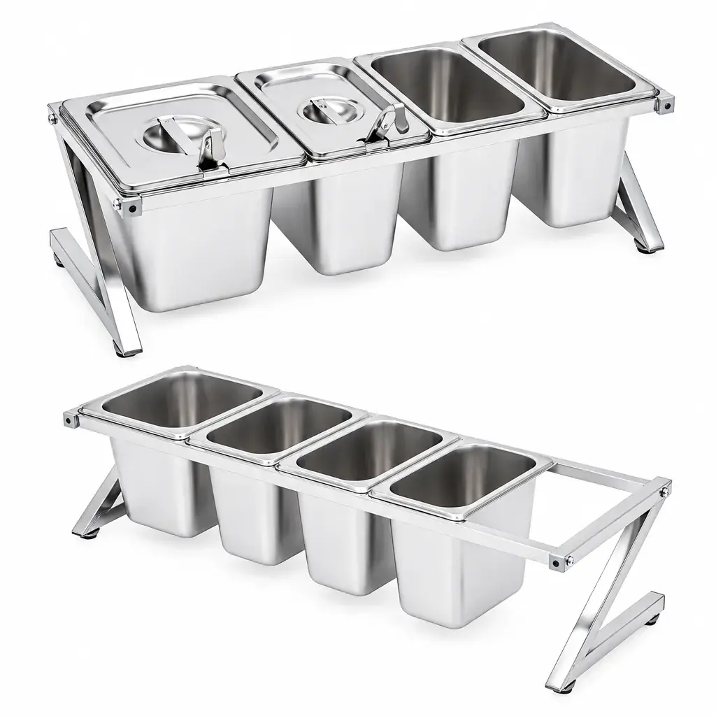 Organizador 4 Bandejas Con Tapa Y Cucharones De Acero Inoxidable 50x18x20Cm Imarca