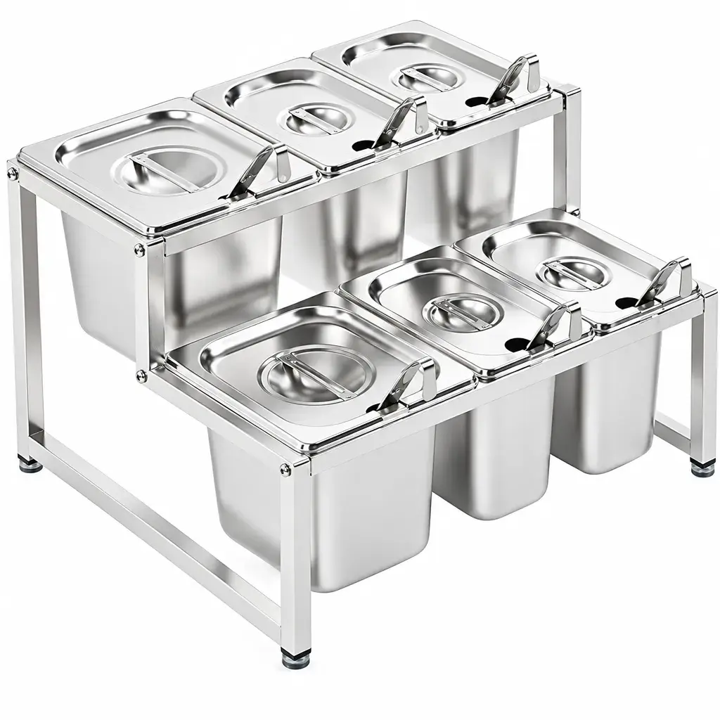 Organizador 6 Bandejas Con Tapa Y Cucharones De Acero Inoxidable 26x35x36Cm Imarca