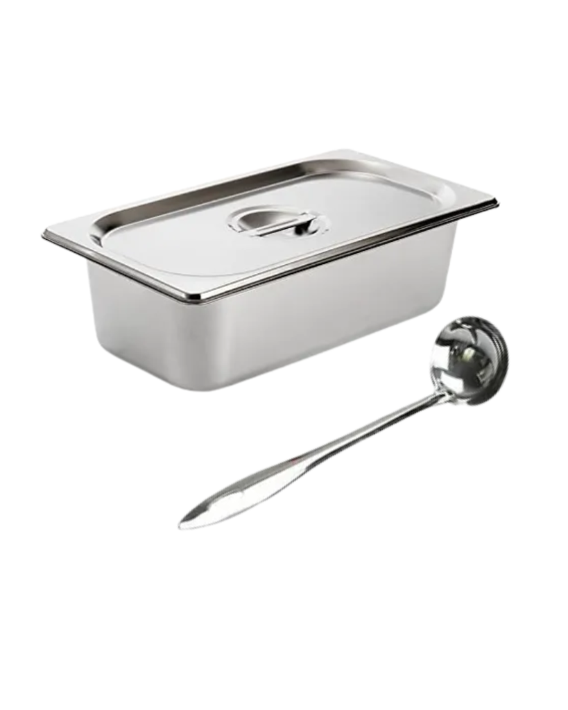 Set De Bandeja 1/3 Con Tapa Y Cucharón En Acero Inoxidable 32,5x17,6x15Cm Imarca