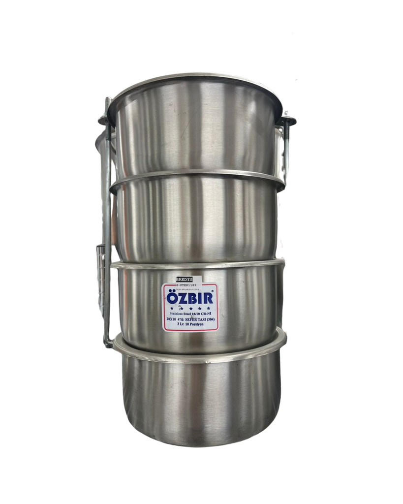 SET DE 4 OLLAS APILABLE DE ACERO INOXIDABLE CON SUJETADOR PIMAK