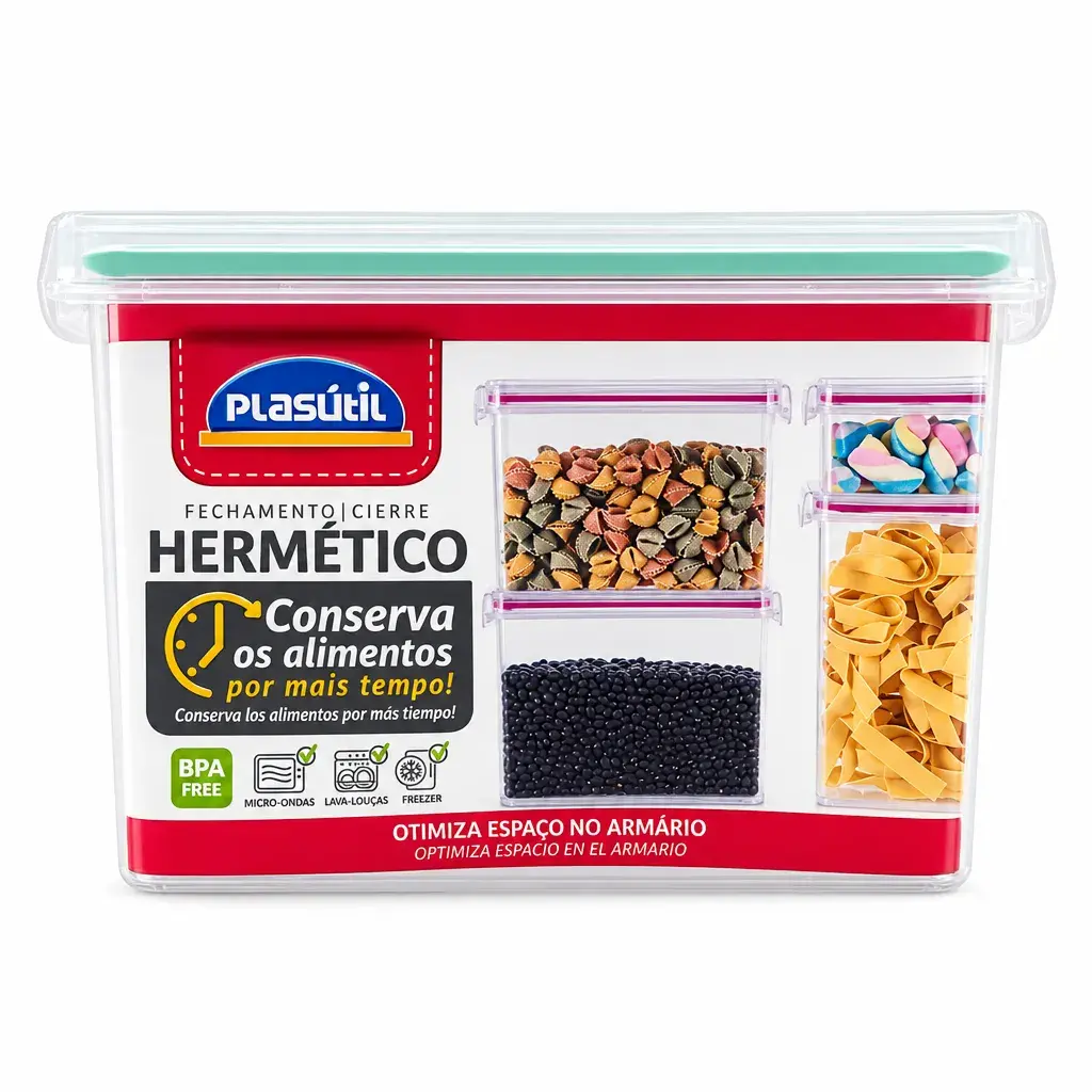 Recipiente Hermético Block Cuadrado De Plástico 830 Ml Plasútil