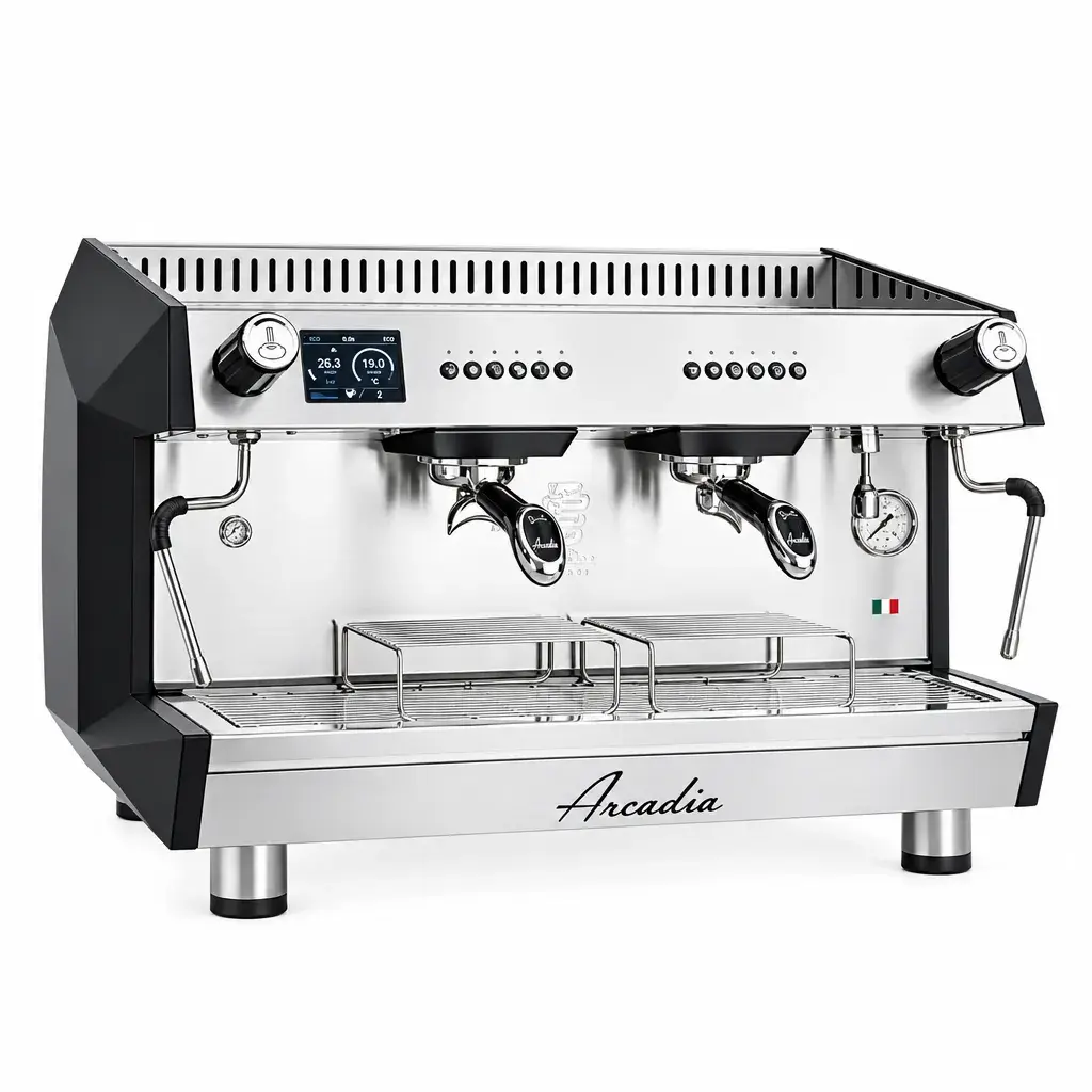 Maquina De Espresso Arcadia En Acero Inoxidable De 2 Grupos 220V Bezzera