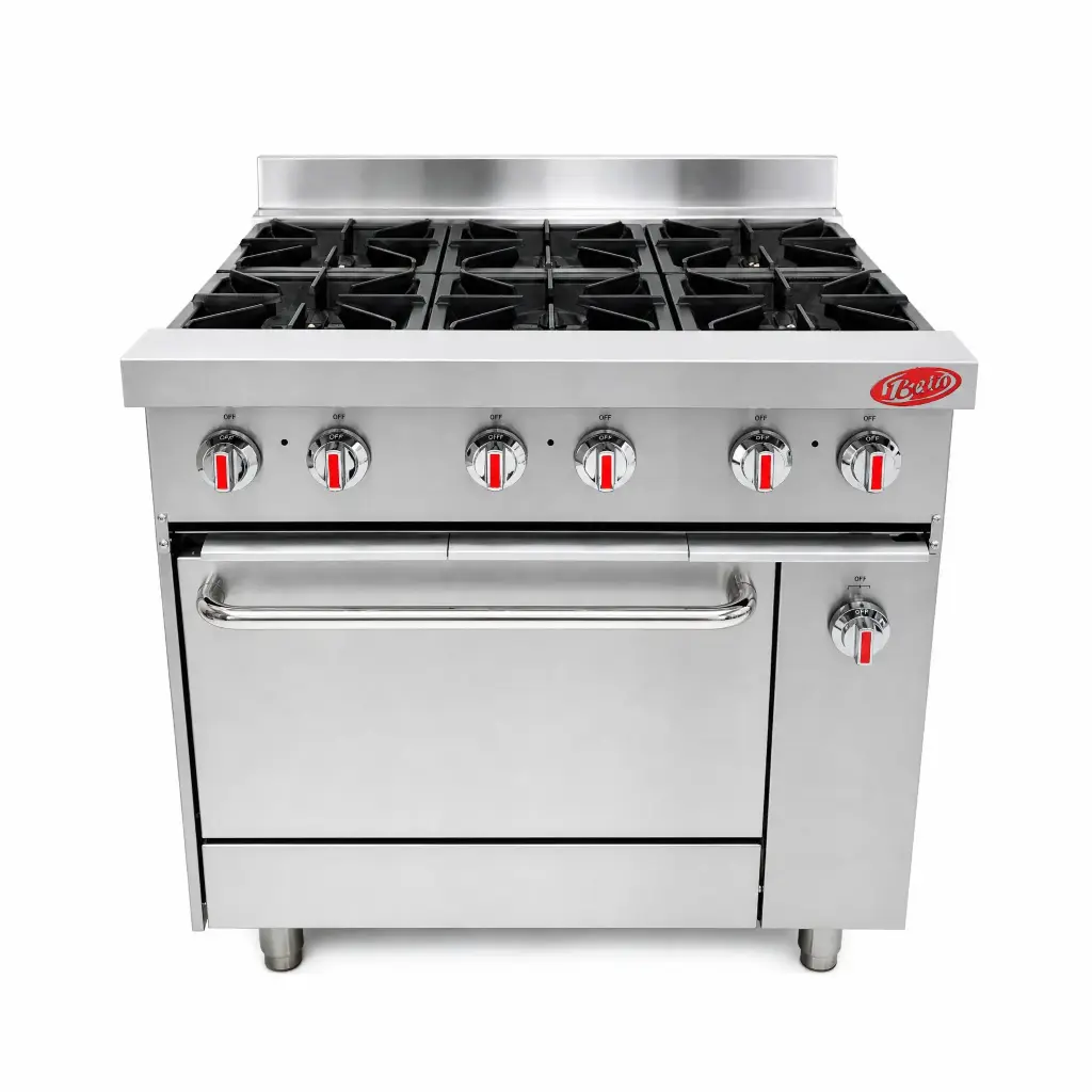 Cocina A Gas De 6 Hornillas Y Horno De Acero Inoxidable 85,8X92X87 Cm  Iboia 