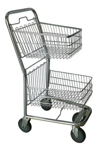 [M-CARRO0004] Carro De Supermercado Cromado Pequeño Duplex