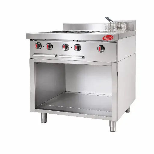 [M-COCI0003] Cocina A Gas 4 Hornillas Con Freidora y Base Acero Inoxidable 86x92x87Cm Iboia