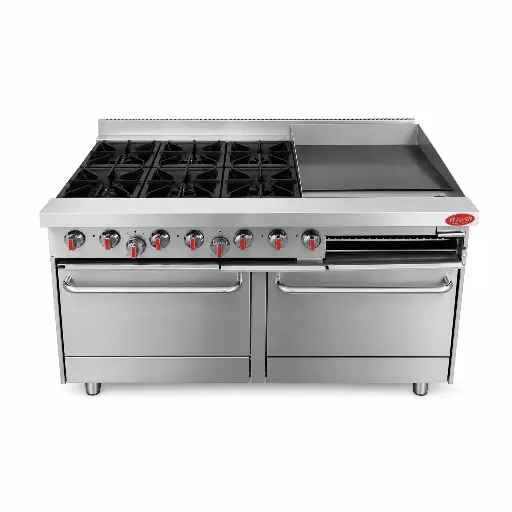 [M-COCI0014] Cocina A Gas De 6 Hornillas Con Plancha 2 Hornos De Acero Inoxidable 152x80x85Cm Iboia