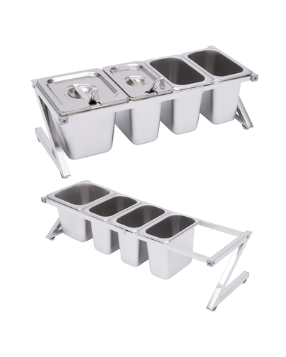 [M-UTEN1145] Organizador 4 Bandejas Con Tapa Y Cucharones De Acero Inoxidable 50x18x20Cm Imarca
